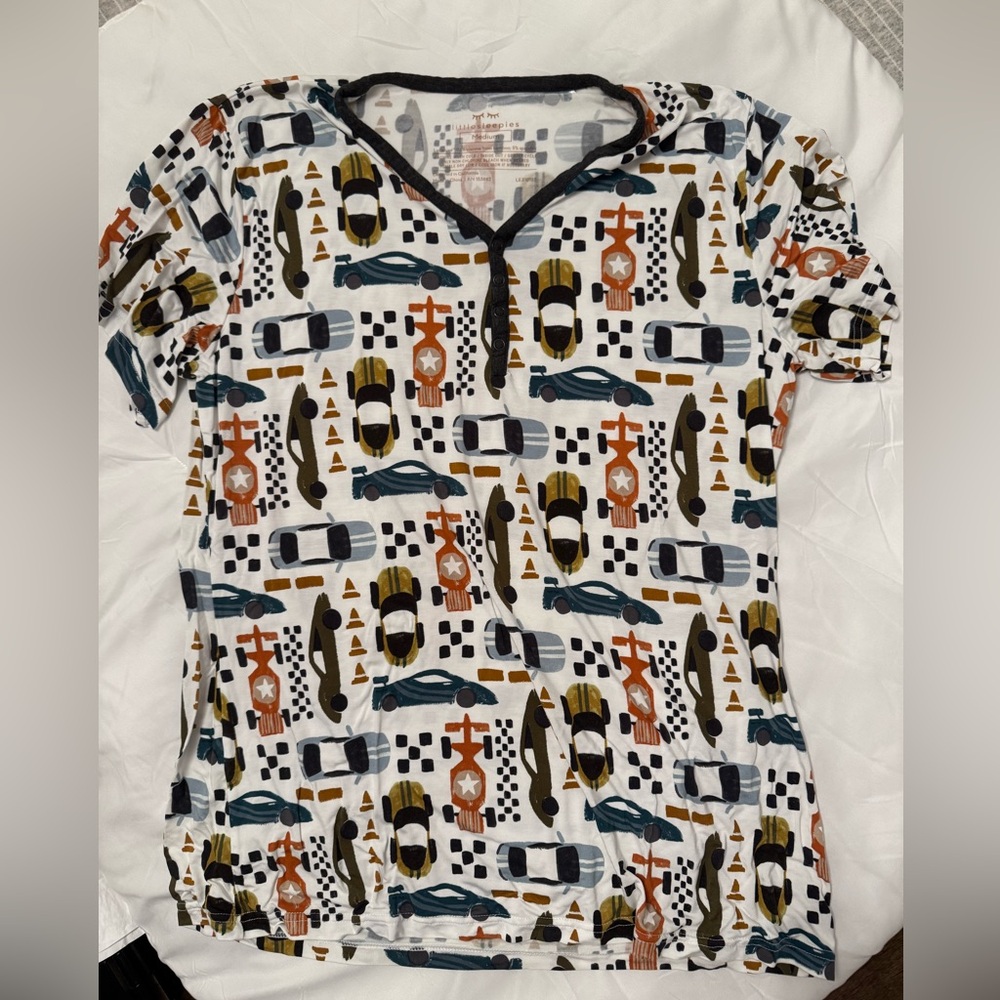 Little sleepies, women’s short sleeve top, race, cars, size medium